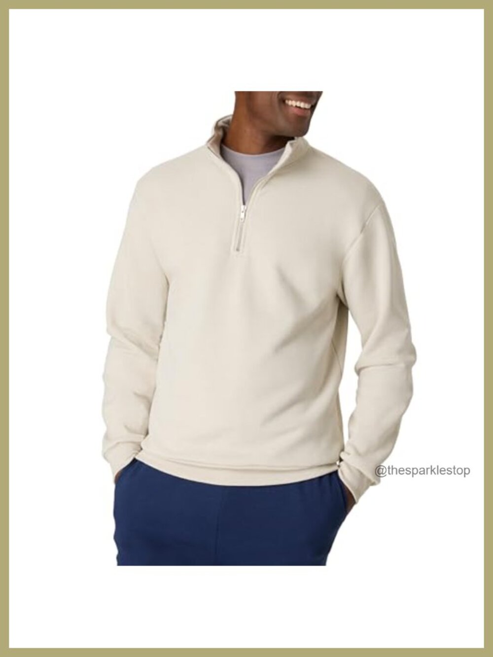 Men's Quarter-Zip Fleece Pullover Cotton Blend Mock Neck Sweatshirt